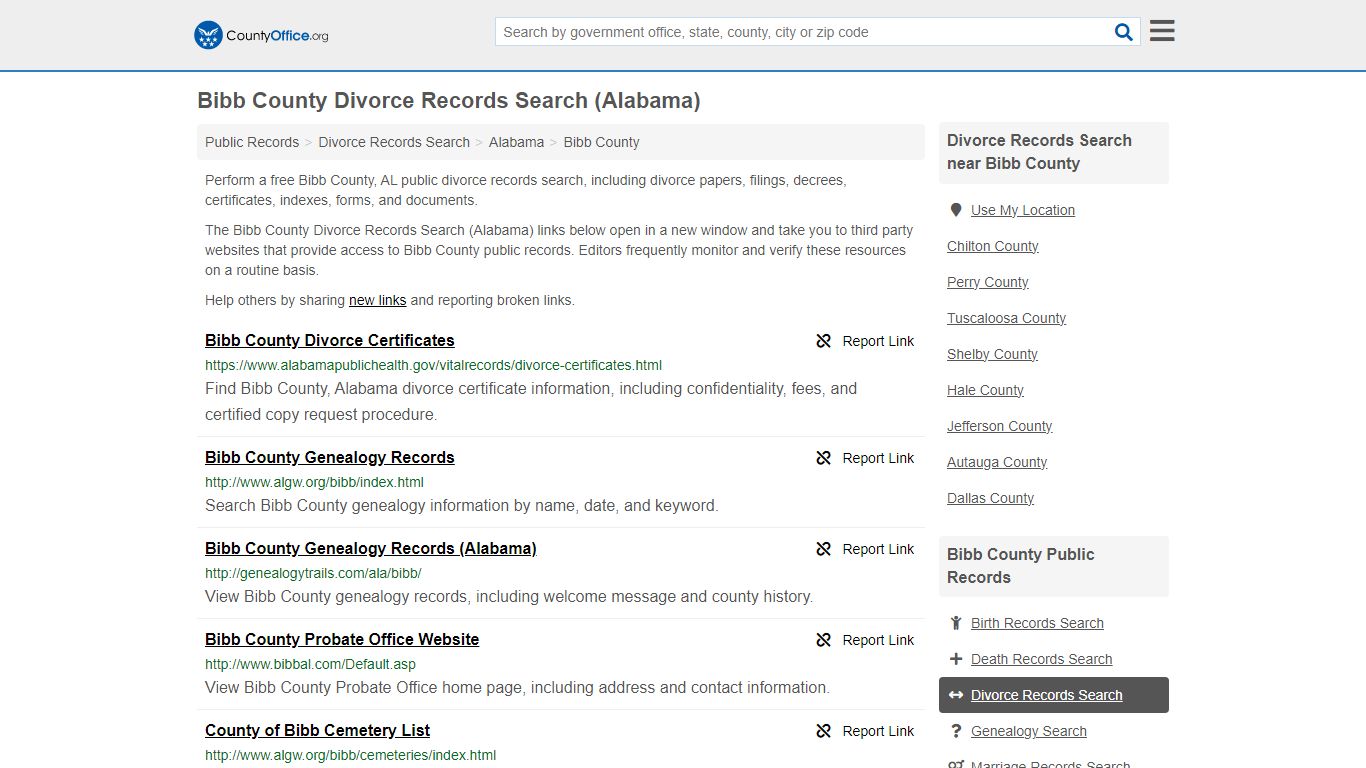 Bibb County Divorce Records Search (Alabama) - County Office