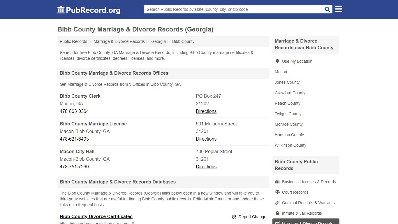 Bibb County Marriage & Divorce Records (Georgia)